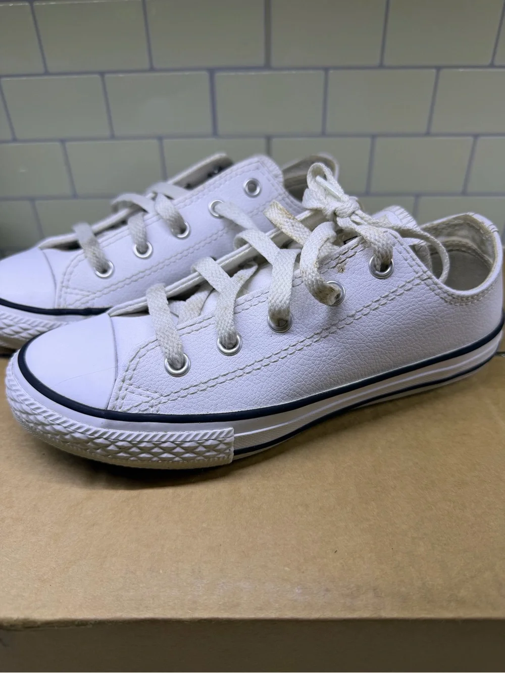 Converse Kids White Low-Top Canvas Sneakers with Navy Trim